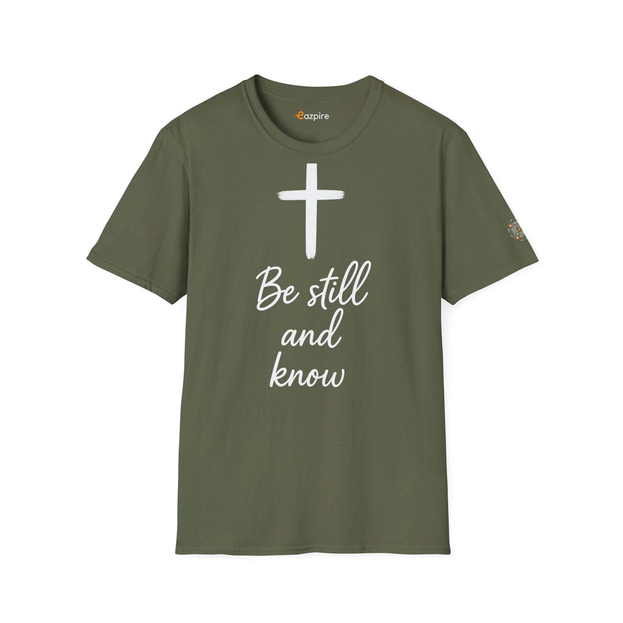 Be Still And Know with Radiant Cross for Calm Courage and Quiet Strength - Unisex Softstyle Cotton Tee