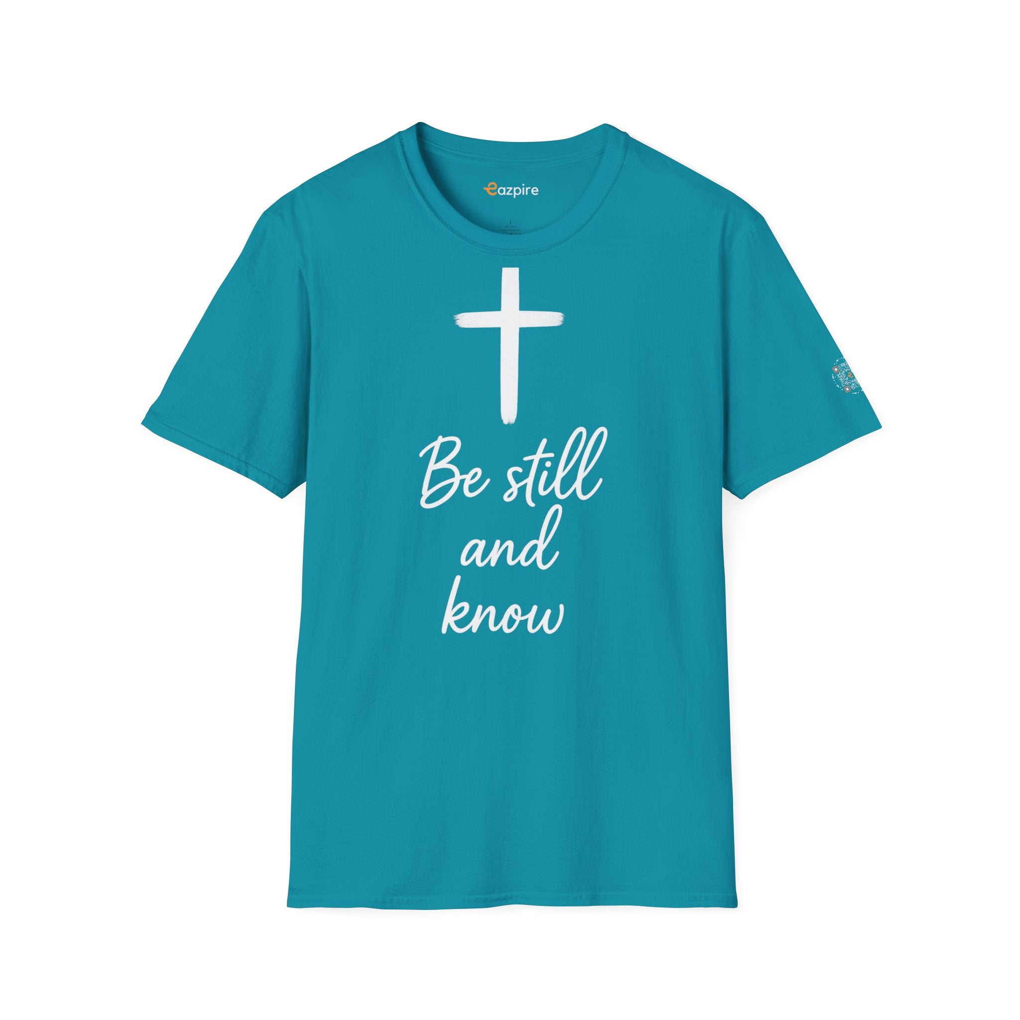 Be Still And Know with Radiant Cross for Calm Courage and Quiet Strength - Unisex Softstyle Cotton Tee